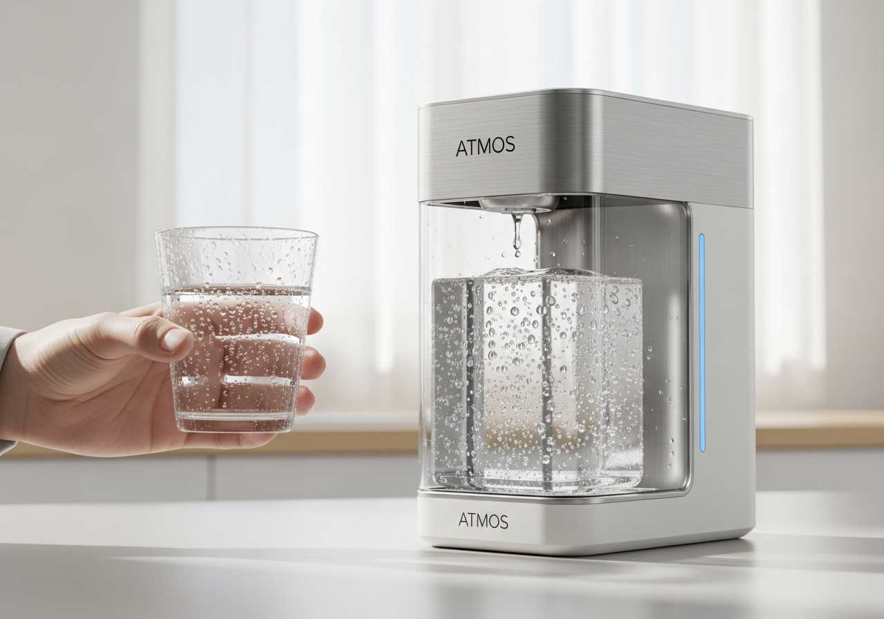 A glass of clean ATMOS water